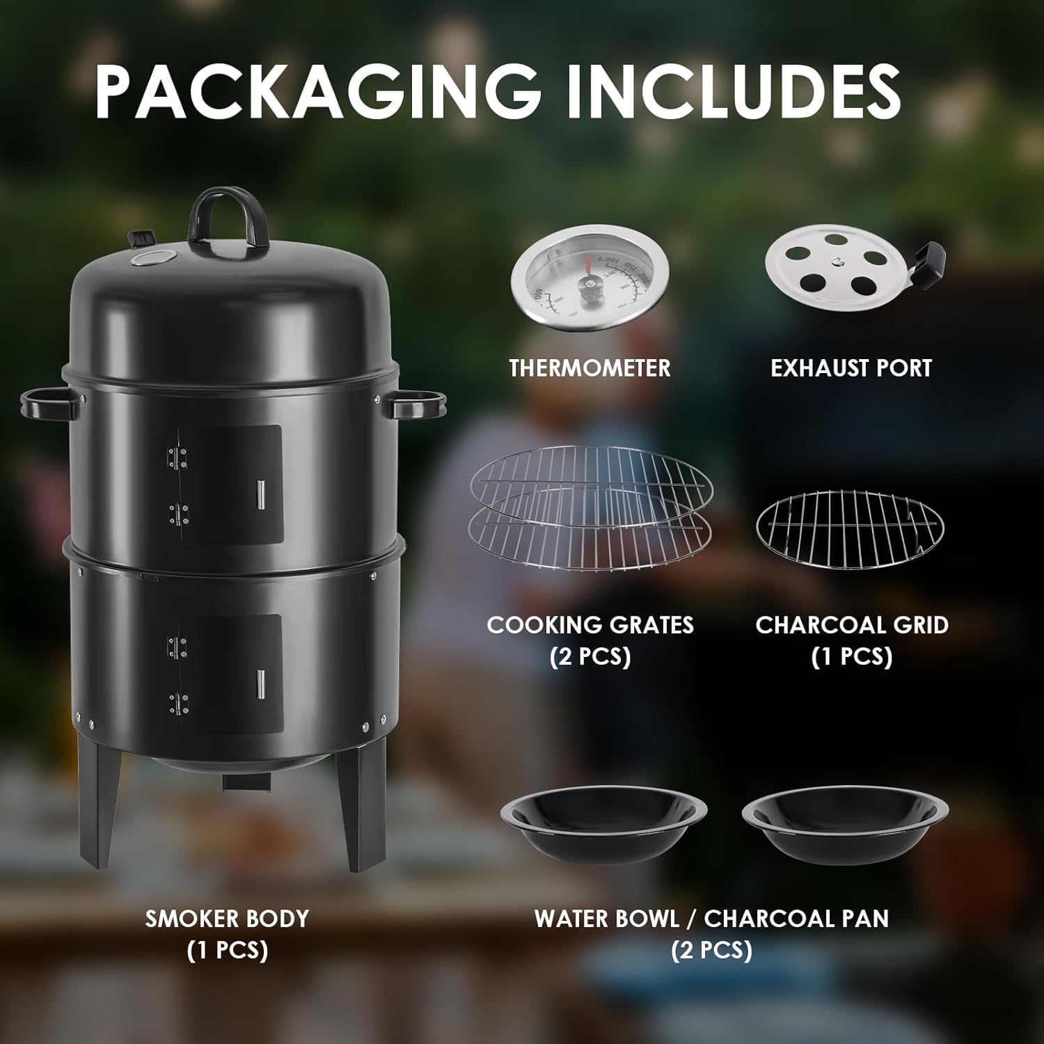 17-Inch Vertical 17-Inch 3-in-1 Charcoal BBQ Smoker