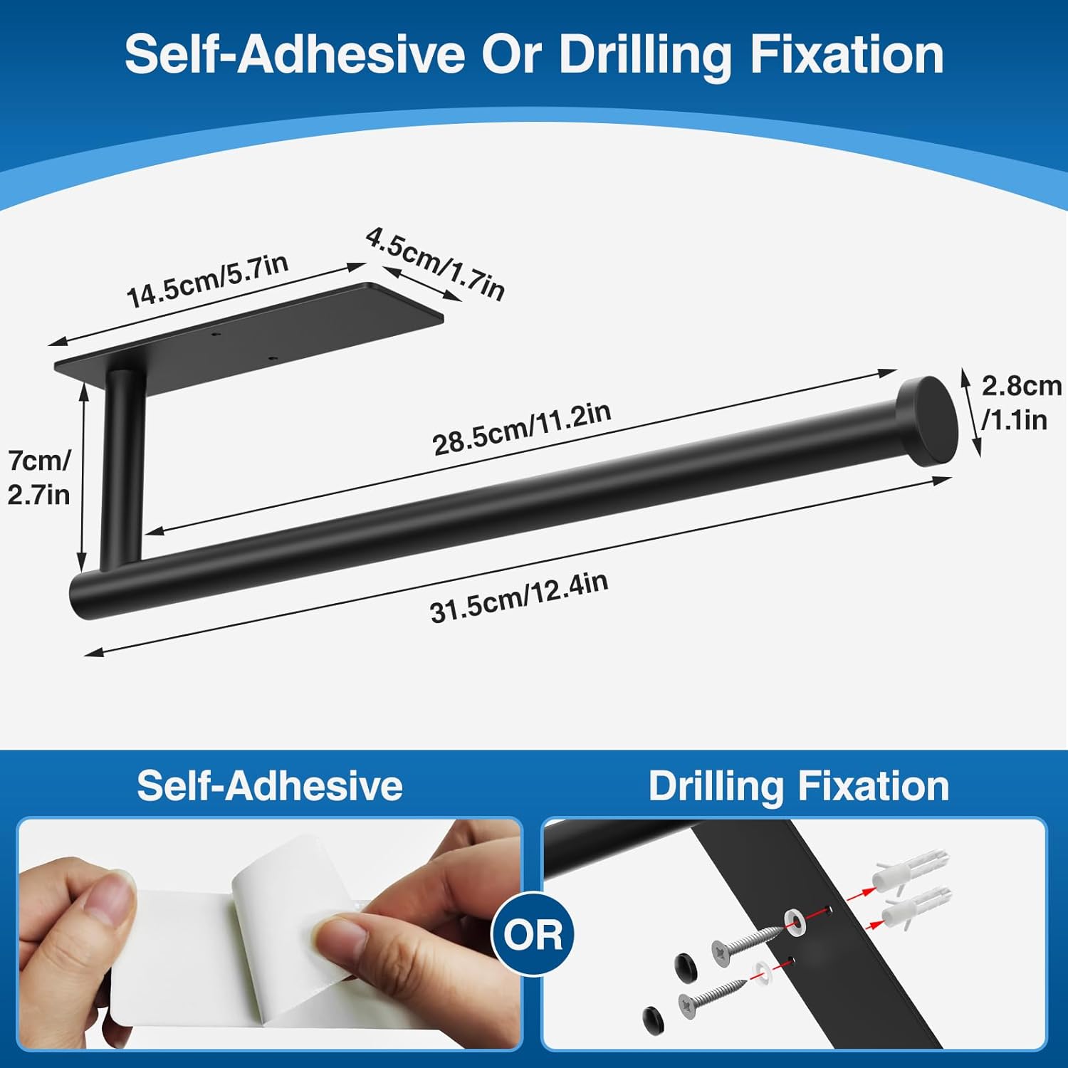 Paper Towel Holder - Self-Adhesive or Drilling