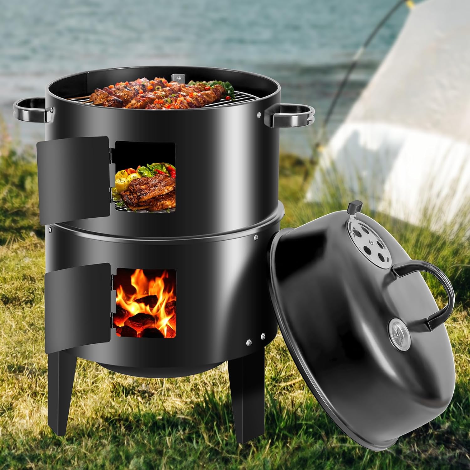 17-Inch Vertical 17-Inch 3-in-1 Charcoal BBQ Smoker