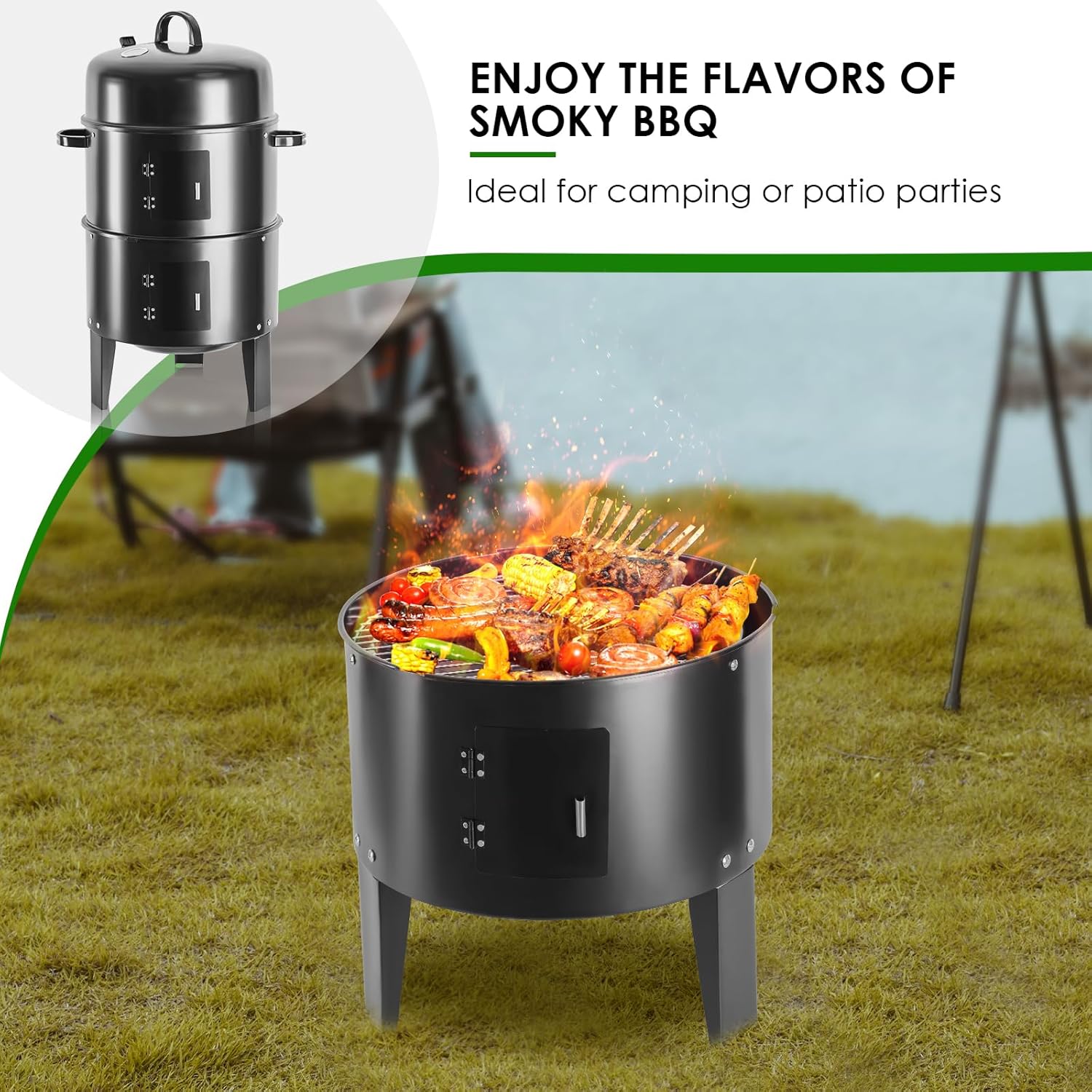 17-Inch Vertical 17-Inch 3-in-1 Charcoal BBQ Smoker